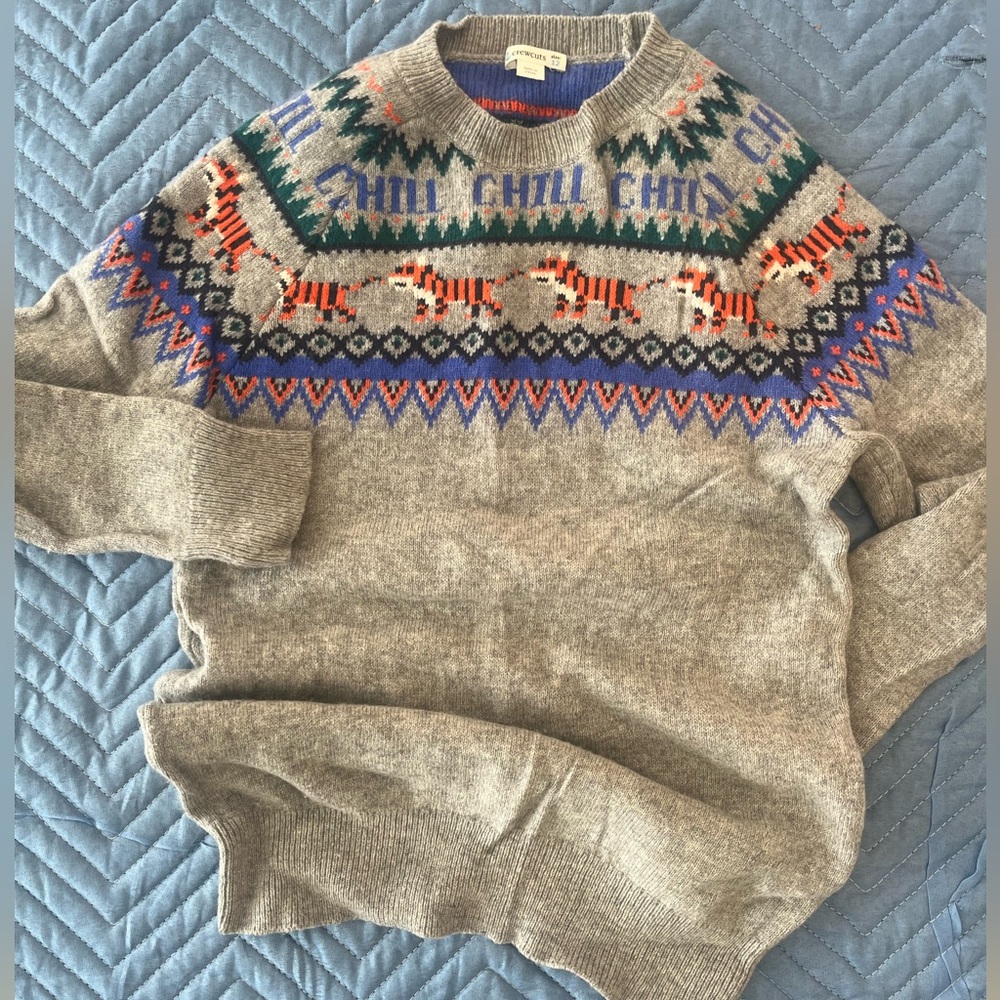 J. Crew Crewcuts -cozy- grey • tiger cool-Fair Isle style - Crew sweater sz: 12